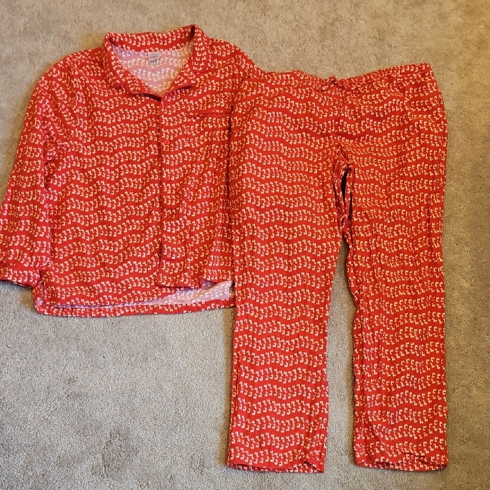 Hanna Andersson 100% Cotton Red Pajama Set with White Reindeer Pattern